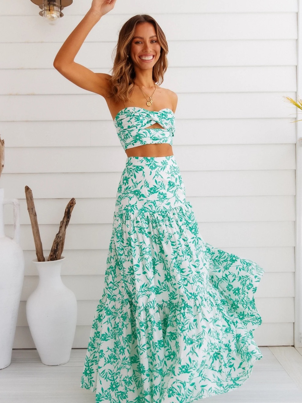 Runaway Green and White Floral Maxi Skirt - Picture 3 of 7